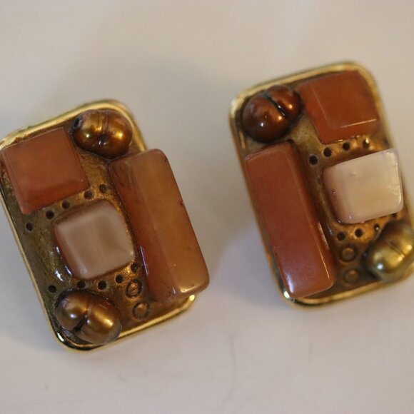 Vintage Signed Michael Golan Clip On Earrings Precious Metals and Stone Accents - Picture 3 of 3